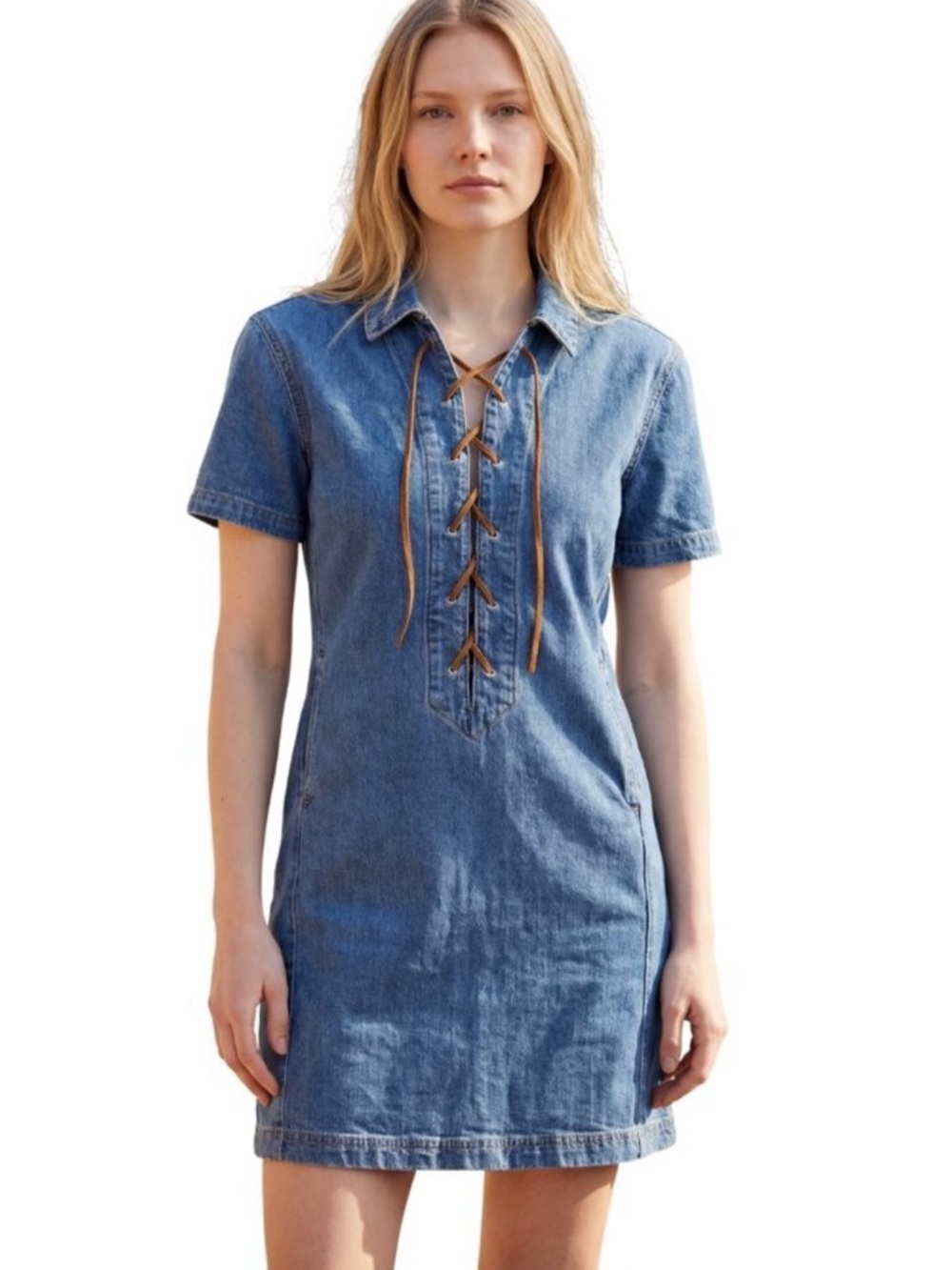 BLANK NYC Denim  Suede Lace-Up Short Sleeve Mini Dress - Blue!! NWT! XS